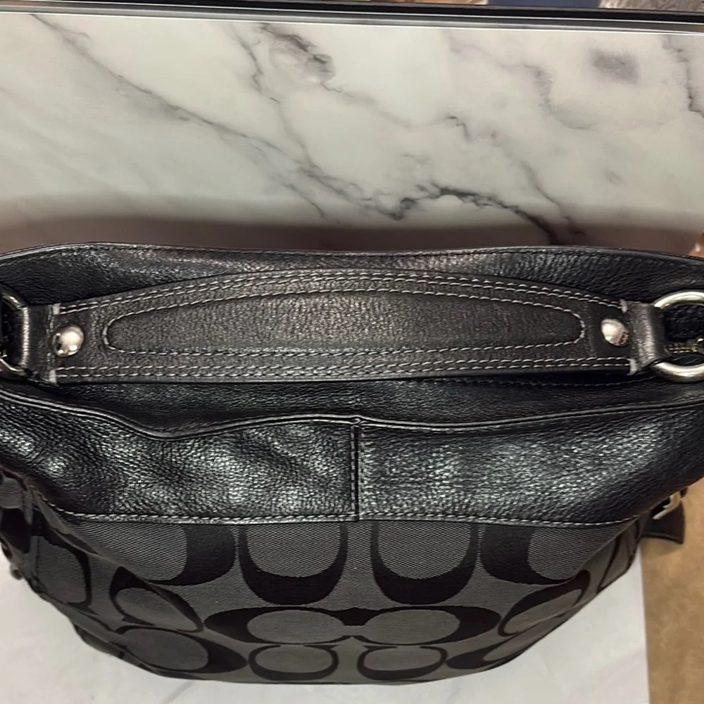 COACH Zoe Black Signature Jacquard Large Hobo Shoulder Bag #F12674 - Picture 8 of 15